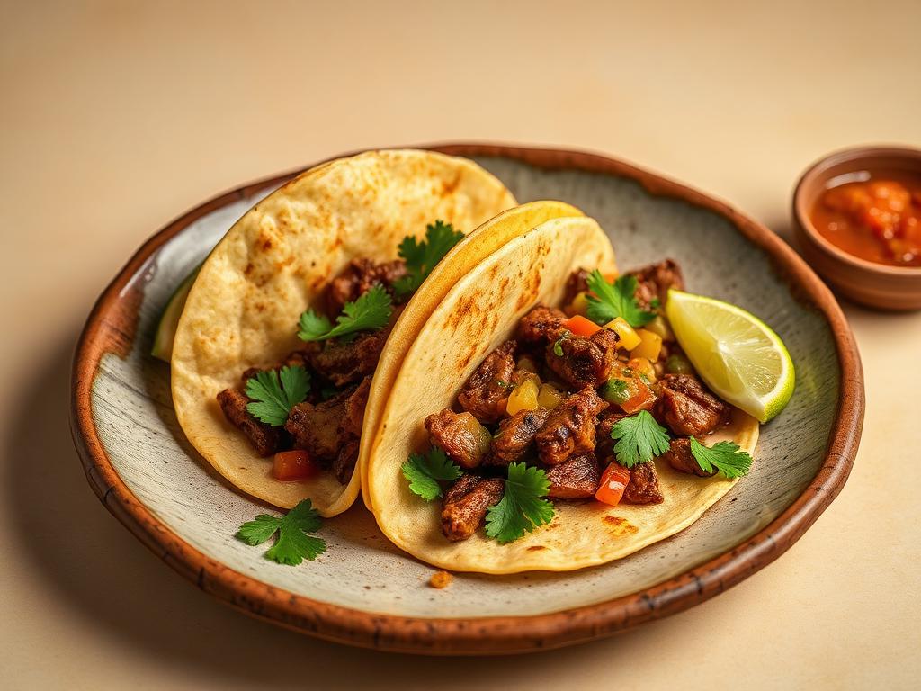 Beef tacos with lime and cilantro