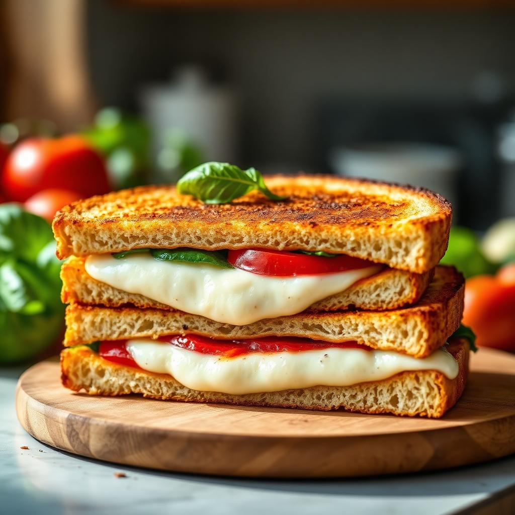 Caprese grilled cheese with melted mozzarella