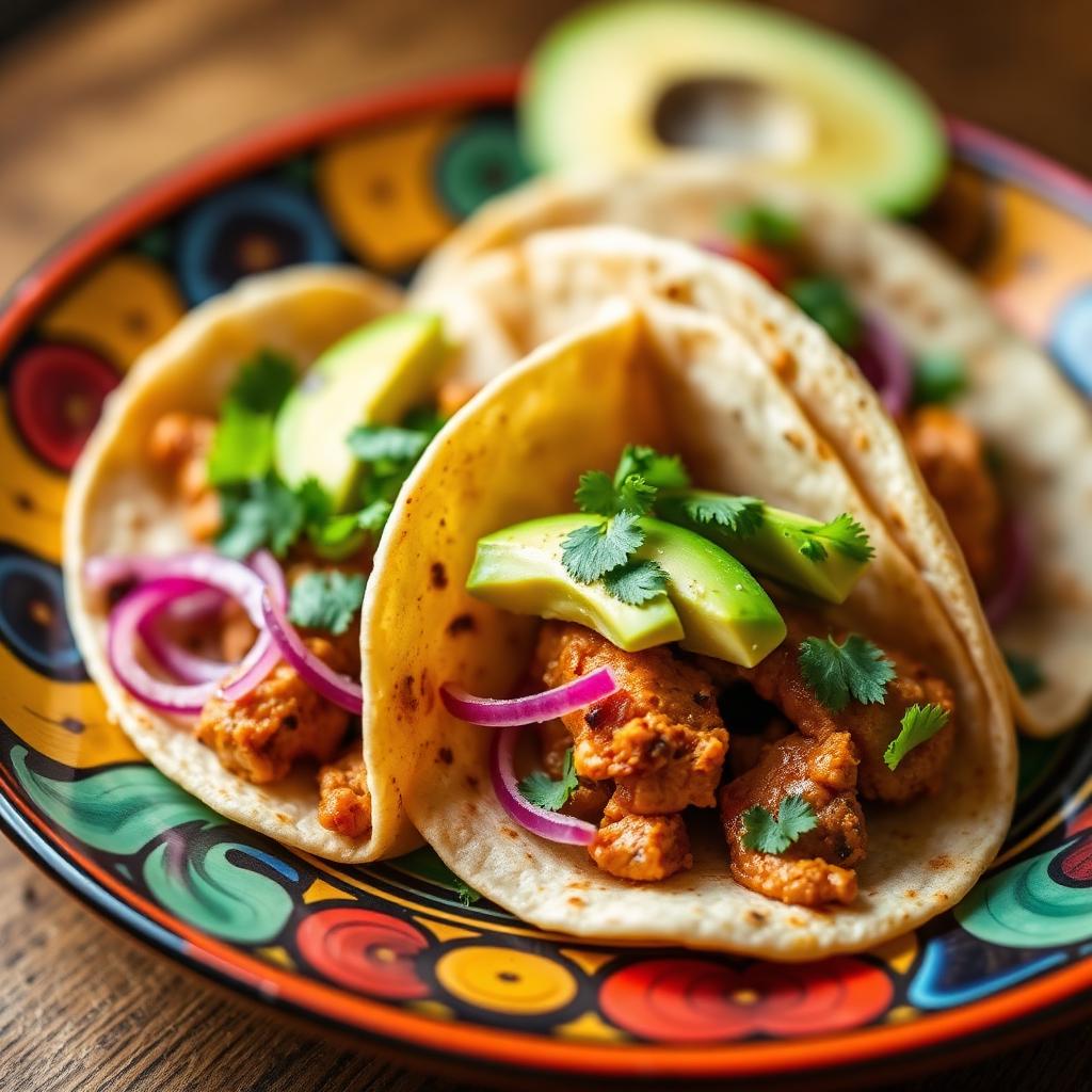 Chipotle chicken tacos with avocado