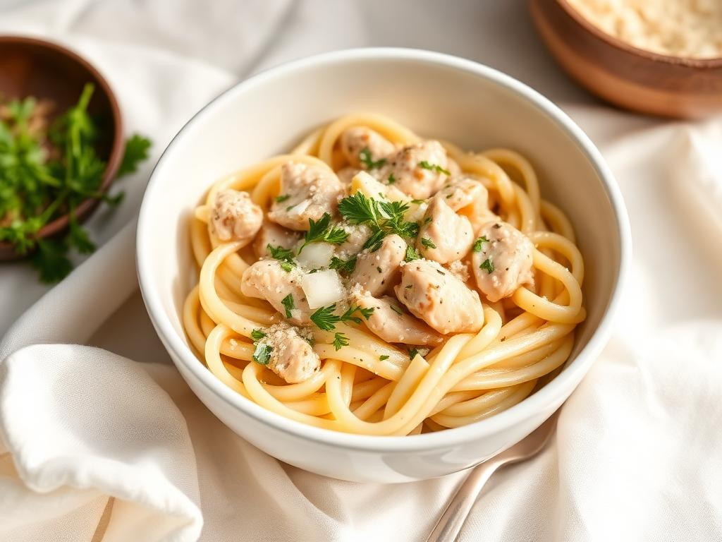 Bowl of creamy chicken pasta
