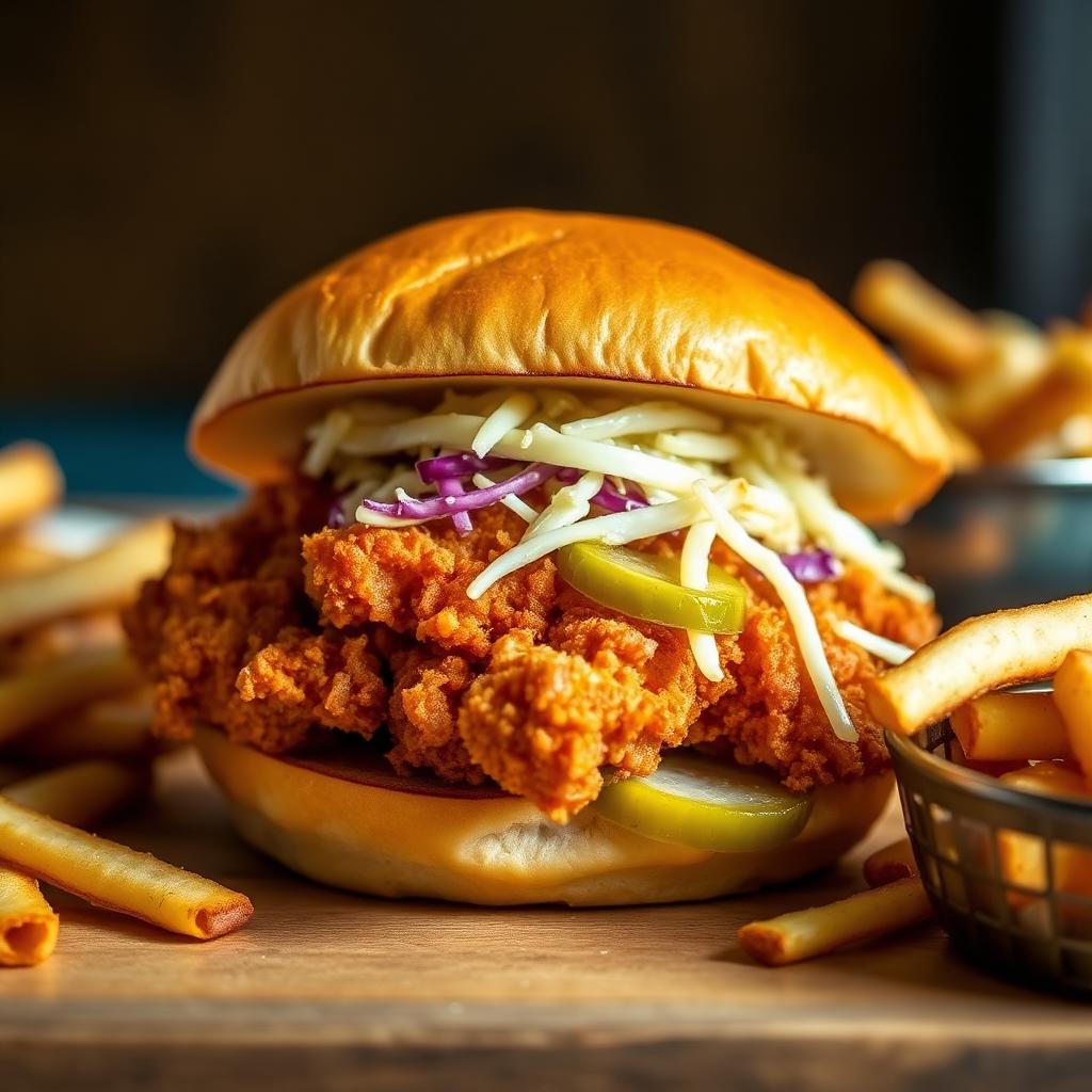 Crispy chicken sandwich on a brioche bun