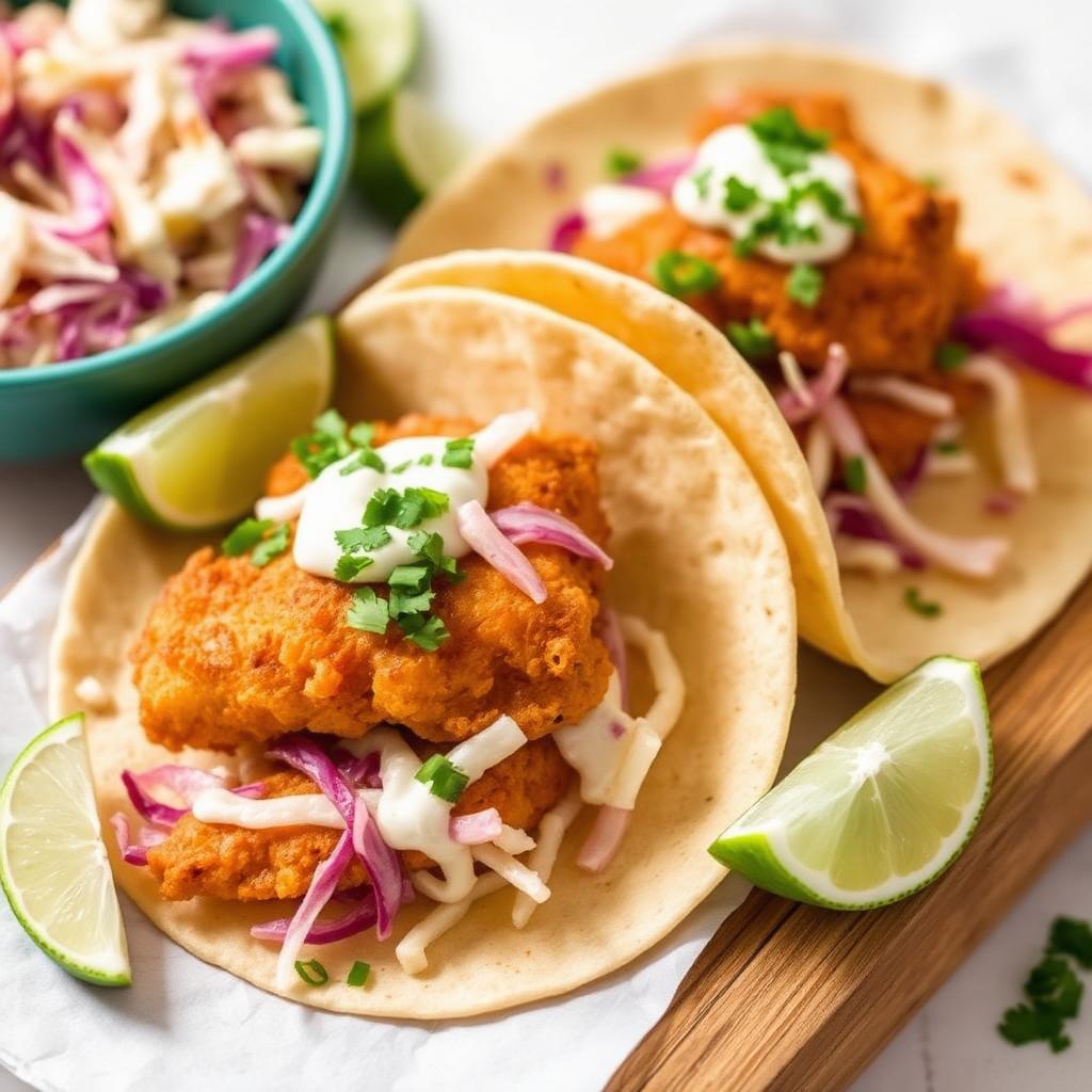 Baja fish tacos with lime and slaw
