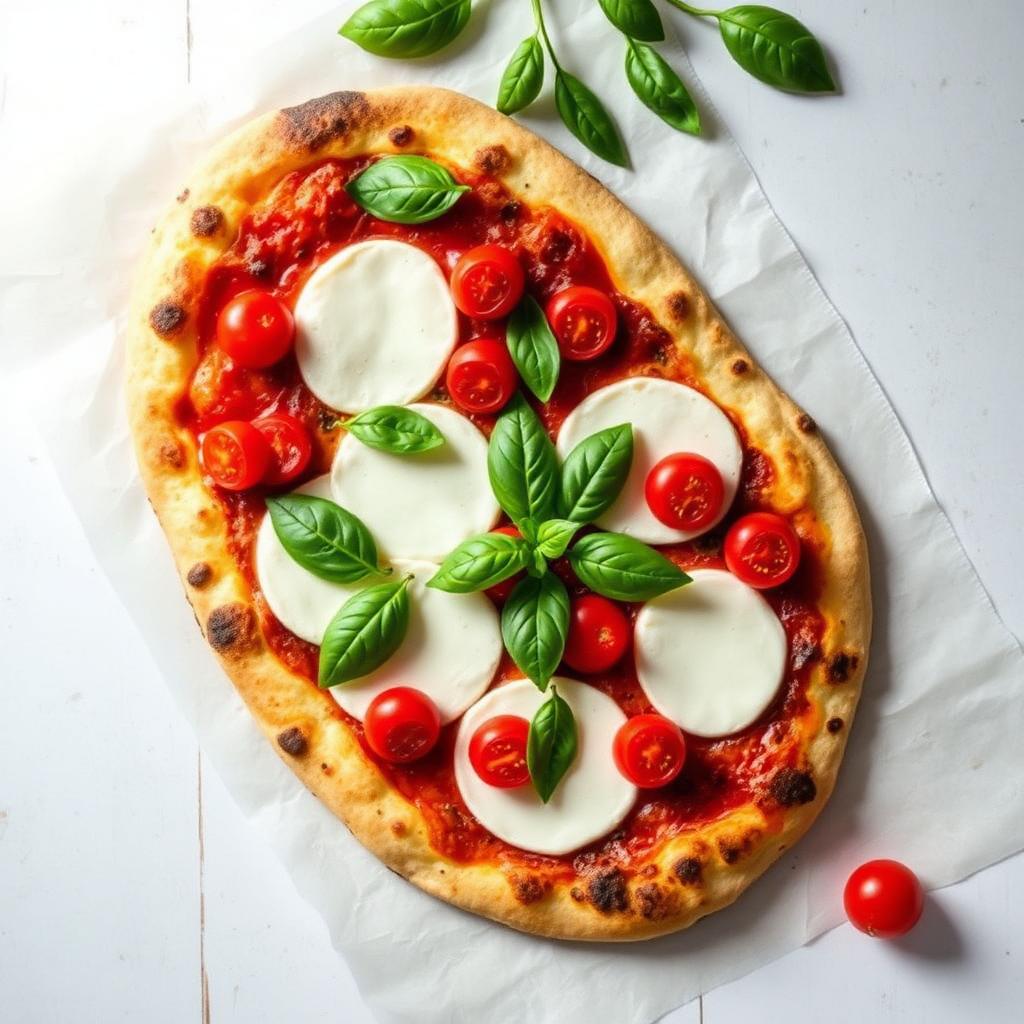 Margherita flatbread pizza with basil