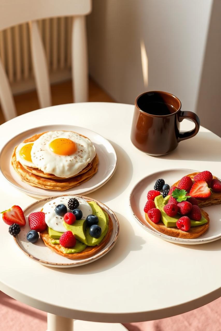Easy breakfast spread with pancakes and berries