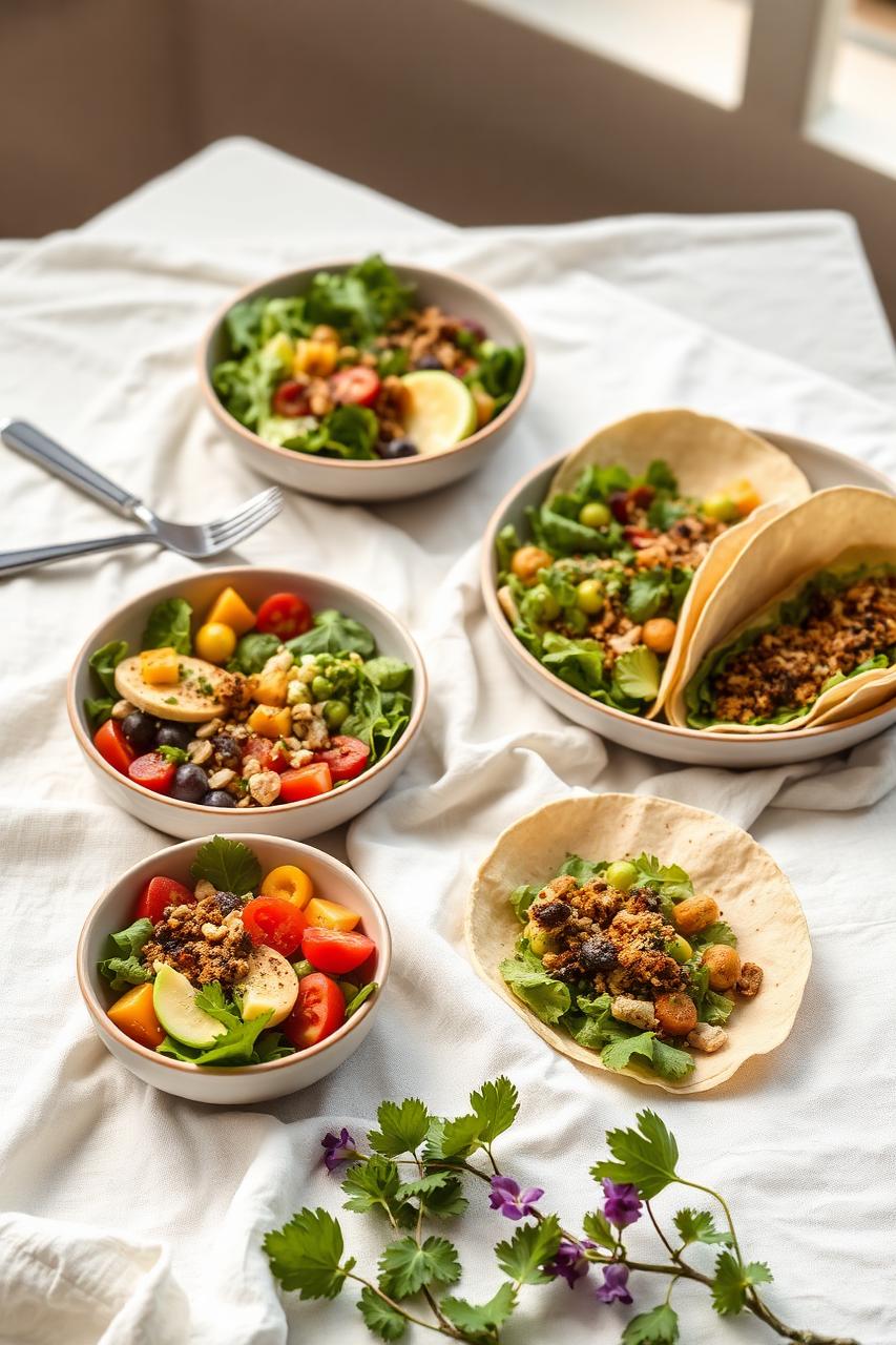 Healthy lunch bowls and wraps