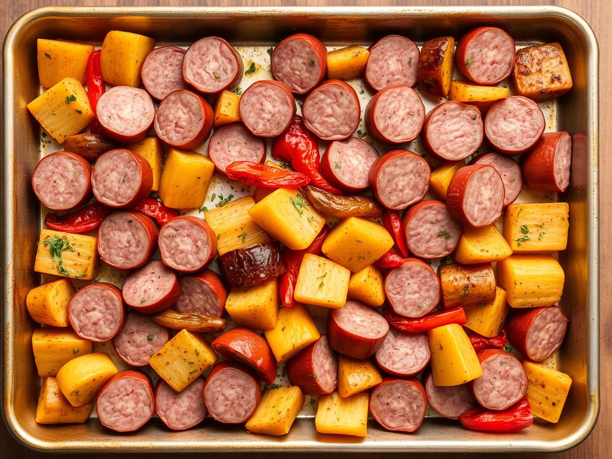 Sausage and potatoes on a sheet pan