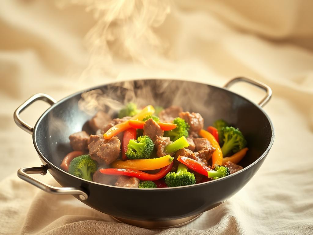 Chicken stir fry in a wok